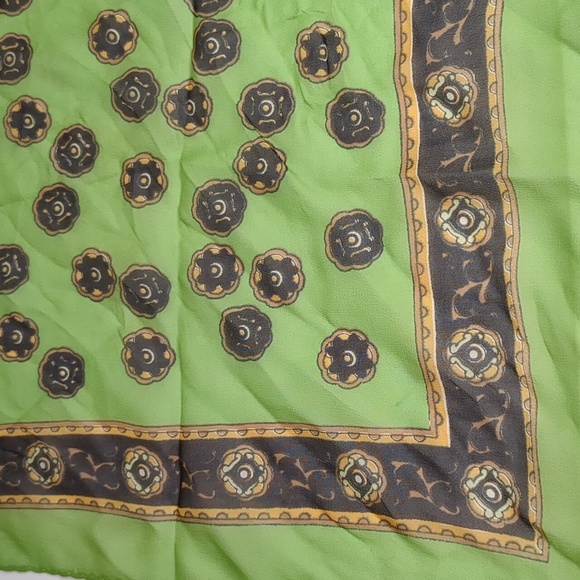 Vintage 60s Green Western Scarf Sheer Rayon Bandana Style Japan 27" Square - Picture 9 of 10